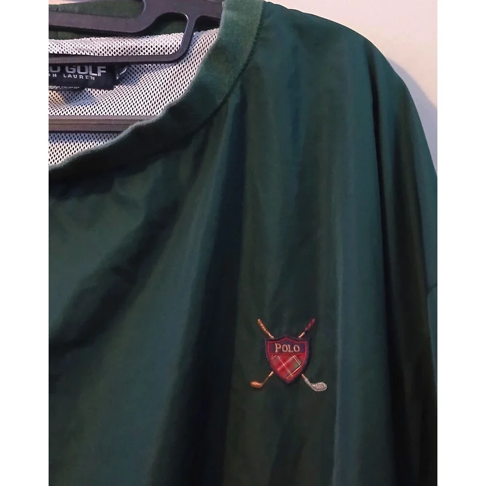 Vintage Polo Golf Ralph Lauren Windbreaker XXL Green Crest Pullover Jacket